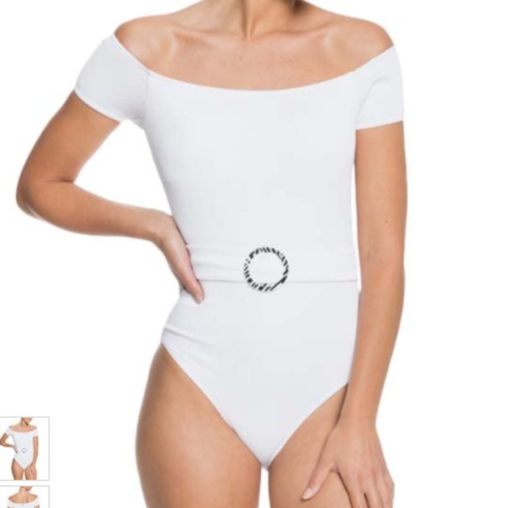Like new ROXY White Off-Shoulder One-Piece Swimsuit